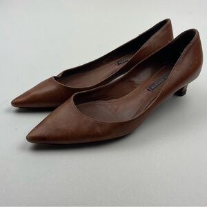 Ralph Lauren Purple Label Brown Leather Kitten Heel Pumps
